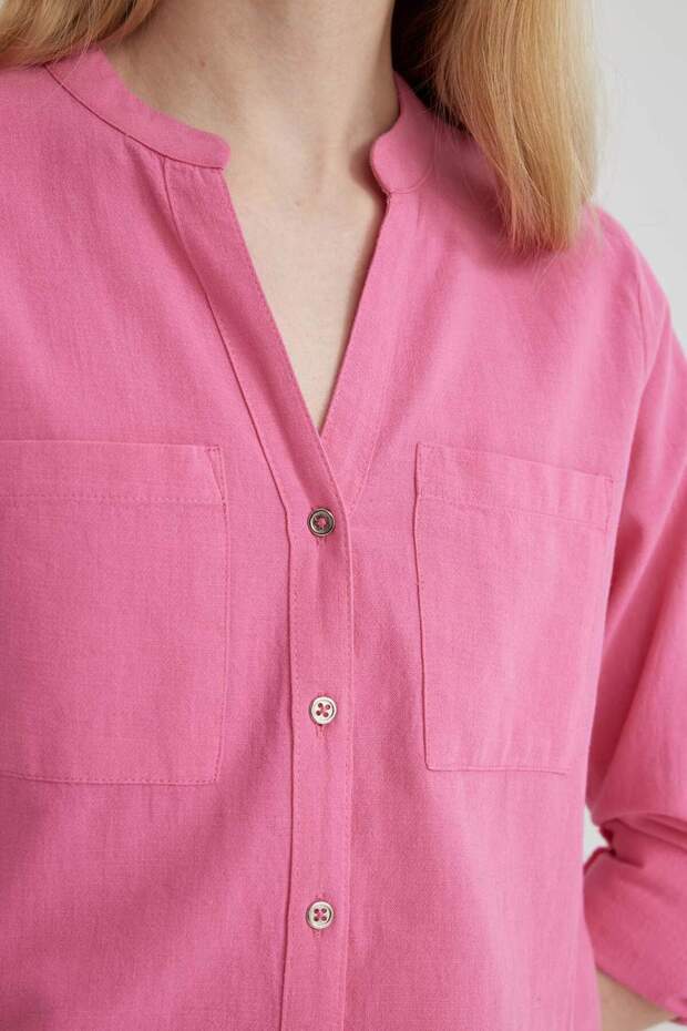 Regular Fit Uzun Kollu Keten Görünümlü Gömlek V2522AZ24SP - 4