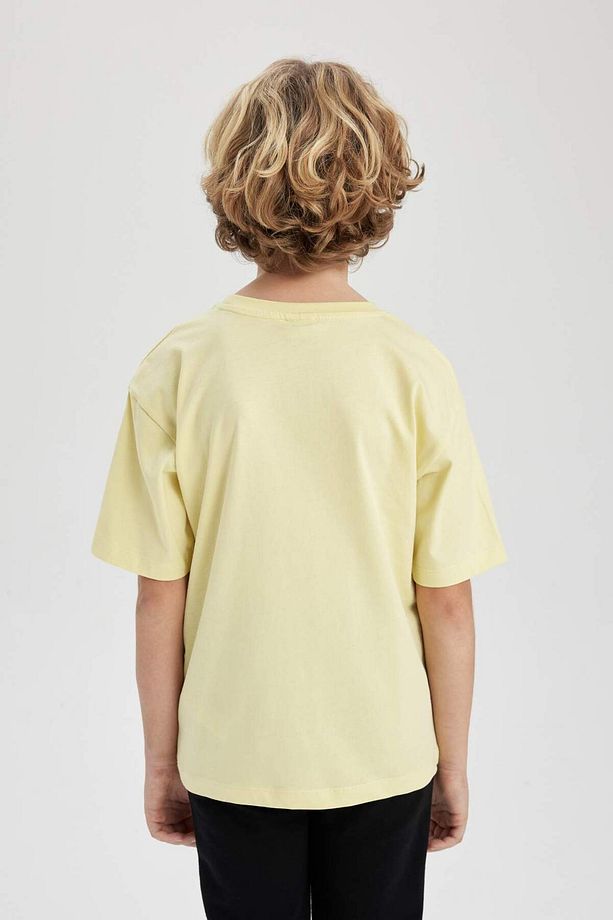 Erkek Çocuk Oversize Geniş Kalıp Bisiklet Yaka Basic Düz Kısa Kollu Tişört B5927A824SM - 6