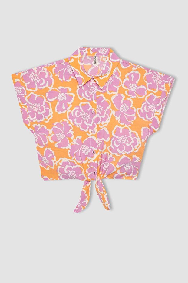 Kız Çocuk Crop Kısa Kollu Desenli Gömlek B5064A824SM - 7