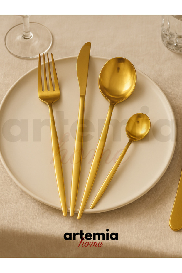 New Vega 18 Piece Fork Spoon Knife Set | Gold | Dessert Set | 6 People | 18/10 Stainless Steel