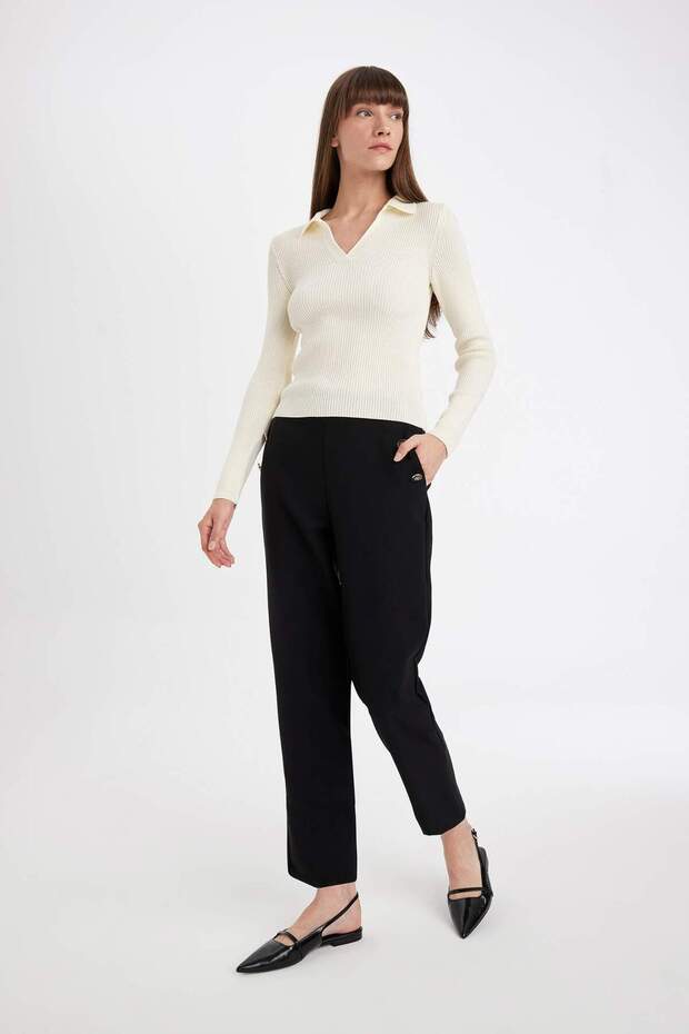 Carrot Fit Havuç Kalıp Kumaş Pantolon Basic Düz Cepli Yüksek Bel Düz Paça B1238AX24SP - 2