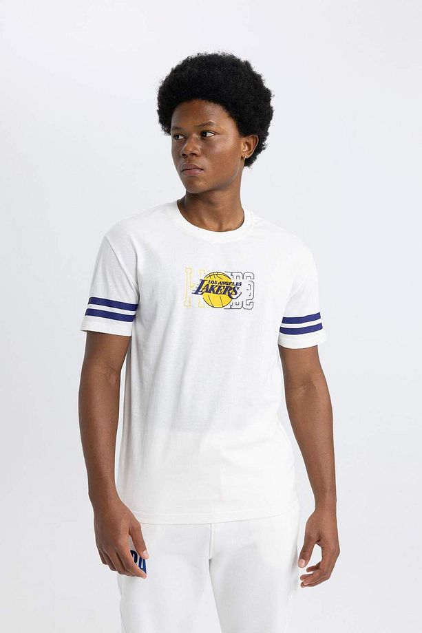DeFactoFit NBA Los Angeles Lakers Standart Fit Bisiklet Yaka Kısa Kollu Tişört B3896AX24SP - 7