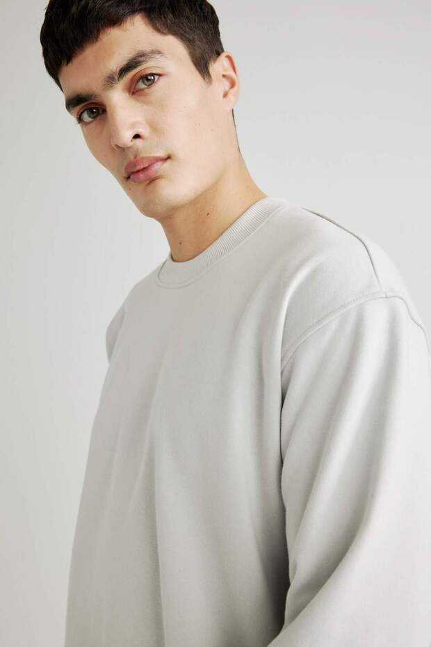Oversize Geniş Kalıp Bisiklet Yaka Basic Düz Sweatshirt T5139AZ24SP - 4