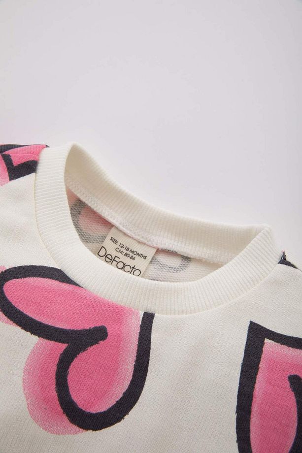 Kız Bebek Bisiklet Yaka Kalp Desenli Sweatshirt C2428A524SP - 2