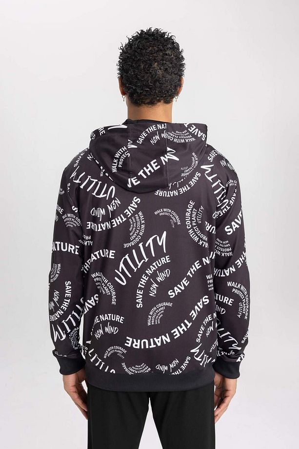 DeFactoFit Standart Fit Kapüşonlu Desenli Skuba Dalgıç Kumaş Sporcu Sweatshirt B4511AX24SP - 7