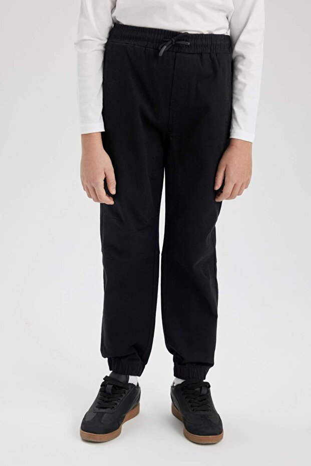 Erkek Çocuk Beli Bağcıklı Cepli Lastikli Paça Jogger Basic Düz Pantolon B6713A824SM - 4