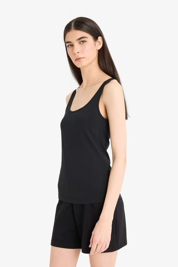 Regular Fit Pamuklu Basic Düz Siyah İç Atlet-Fall in Love R9041AZ24SP - 4