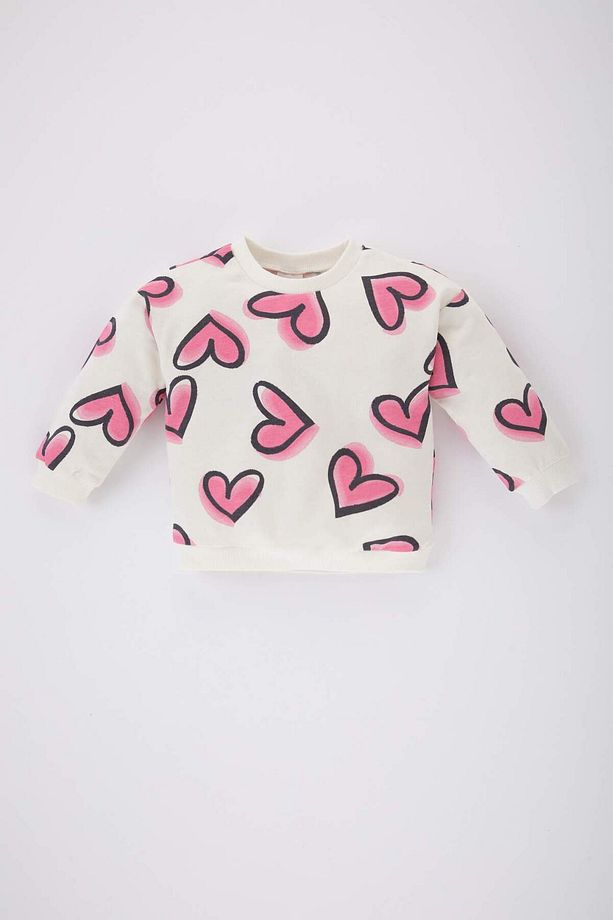 Kız Bebek Bisiklet Yaka Kalp Desenli Sweatshirt C2428A524SP - 1