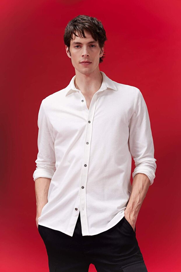 Regular Fit Basic Düz Uzun Kollu Gömlek B2896AX24SP - 3