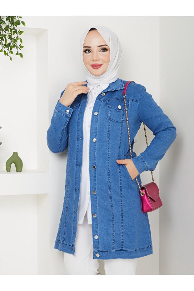 Women's Hijab Jacket with Pockets, Stylish, Comfortable, Soft Textured Denim Jacket, Long Sleeve Hijab Jacket, Vest Dress