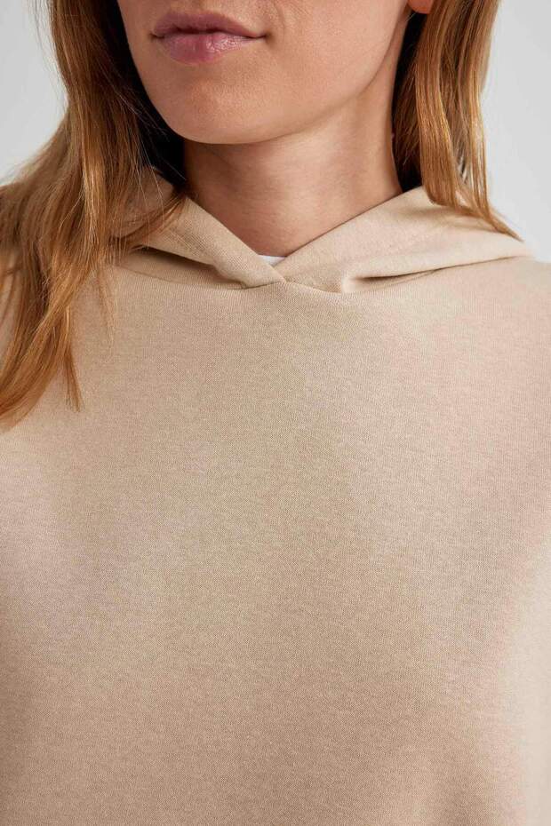 Boxy Fit Kapüşonlu Kalın Basic Düz Sweatshirt B8570AX24SP - 6