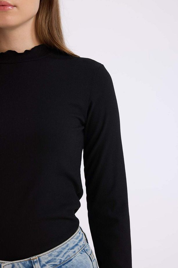 Slim Fit Yarım Balıkçı Yaka Fitilli Kaşkorse BasicUzun Kollu Tişört B2389AX24SP - 4