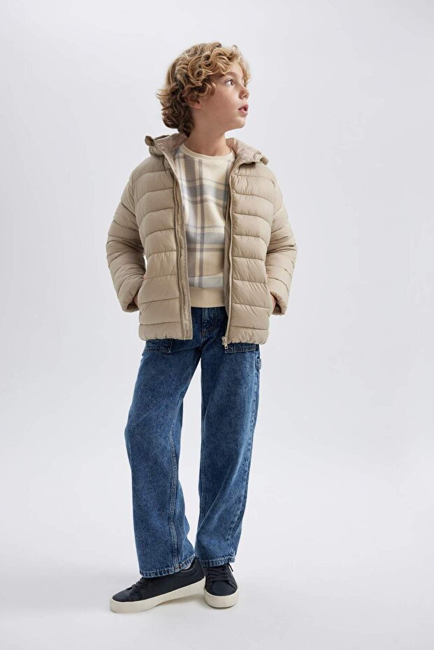 Erkek Çocuk Su İtici Kapüşonlu Basic Düz Şişme Mont B1824A824SP - 2