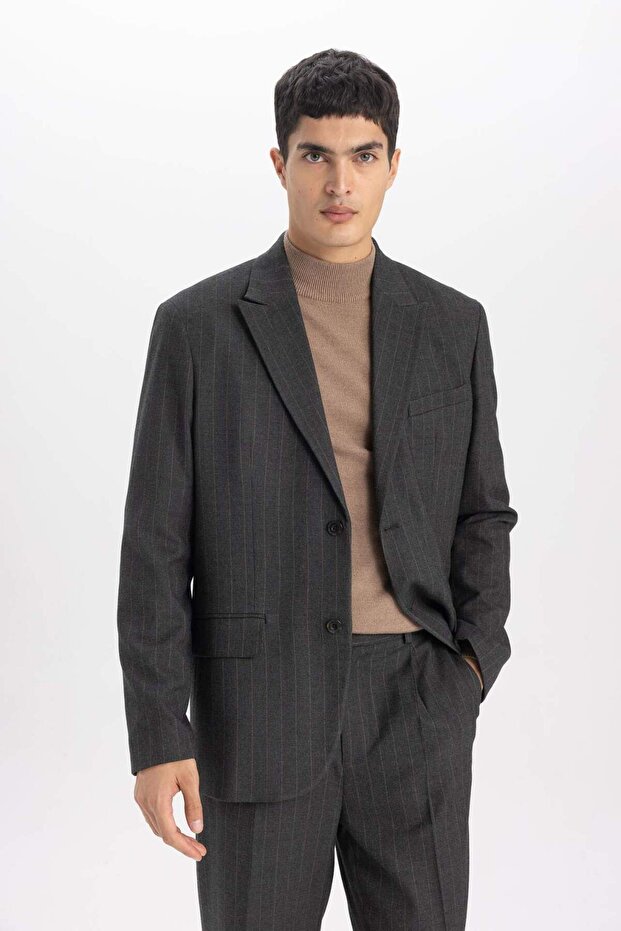Striped Button Lined Blazer Jacket B0151Ax23Wn - 4