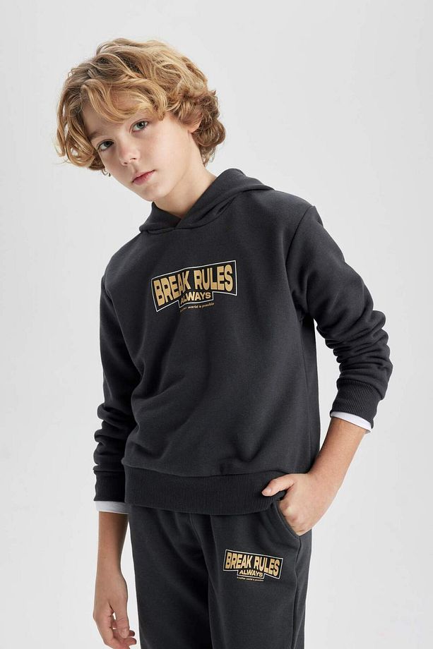 Erkek Çocuk Baskılı Kapüşonlu Kalın Sweatshirt B8991A823CW - 1