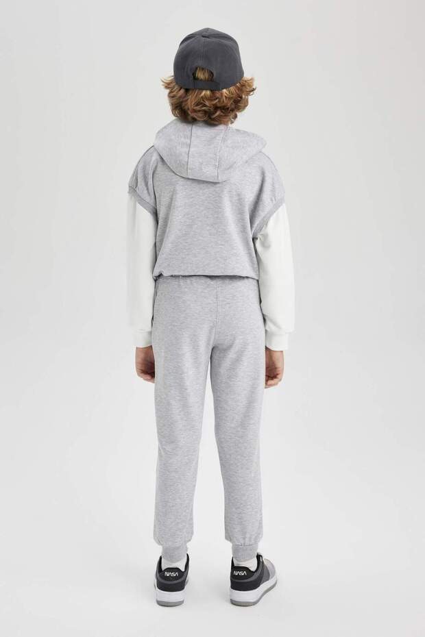 Boy's Printed Gray Jogger Sweatpants with Laced Waist and Elastic Cuffs with Pockets B6142A824Sp - 7