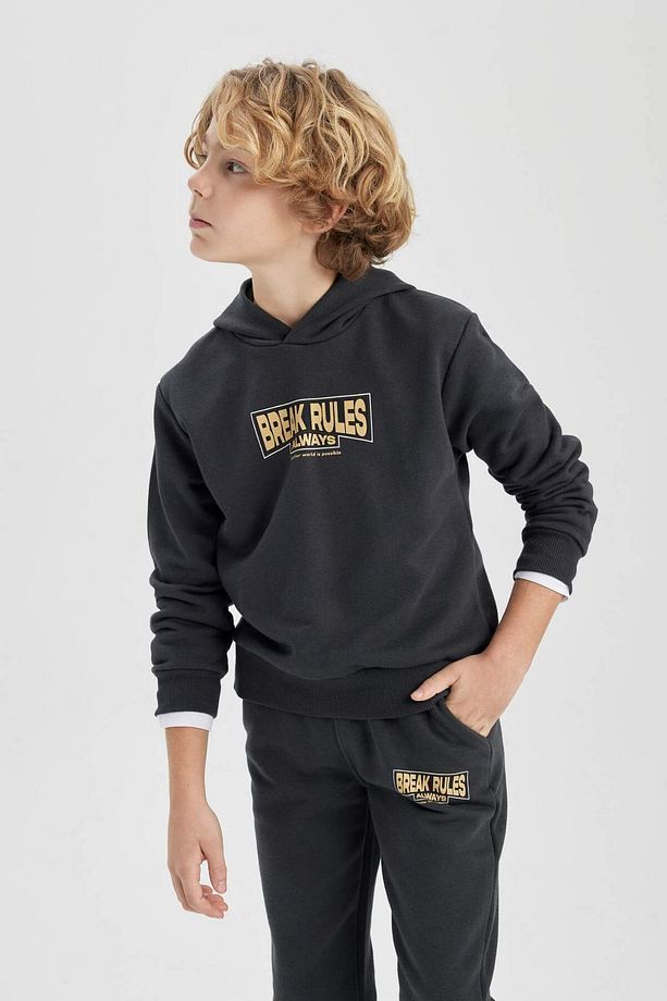 Erkek Çocuk Baskılı Kapüşonlu Kalın Sweatshirt B8991A823CW - 4