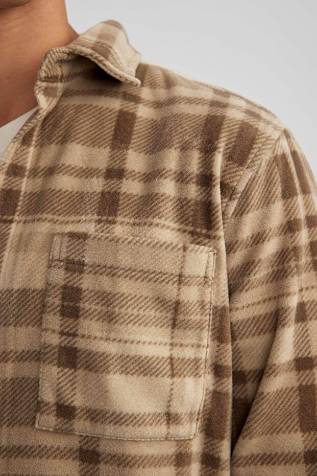 Regular Fit Kareli Cep Detaylı Polar Uzun Kollu Gömlek V2767AZ23WN - 5