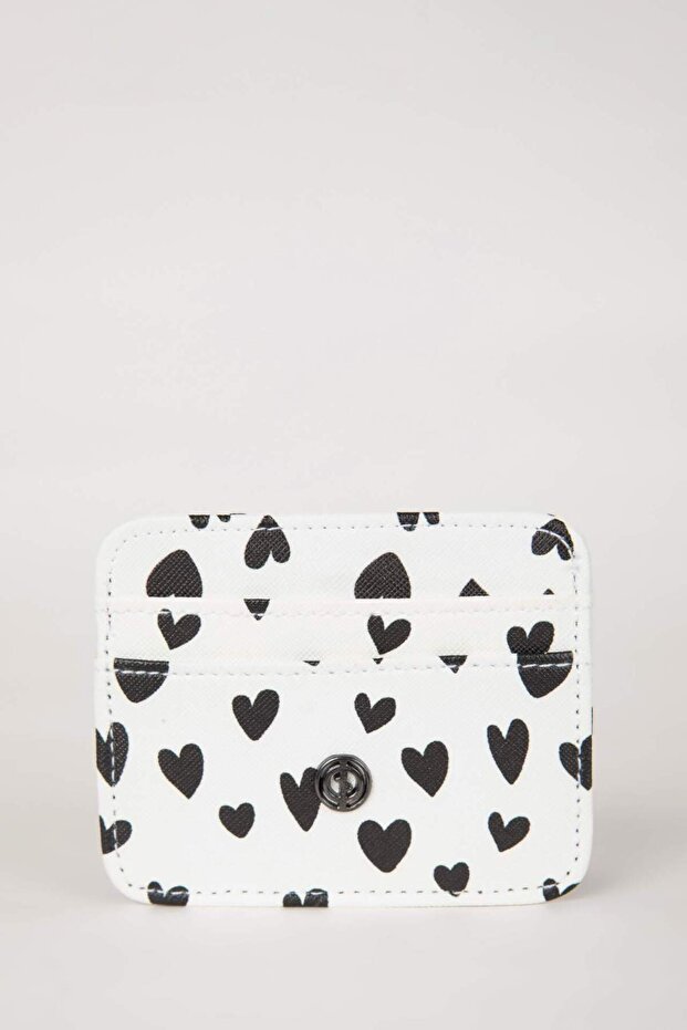 Women's Heart Printed Faux Leather Card Holder B8167Axns