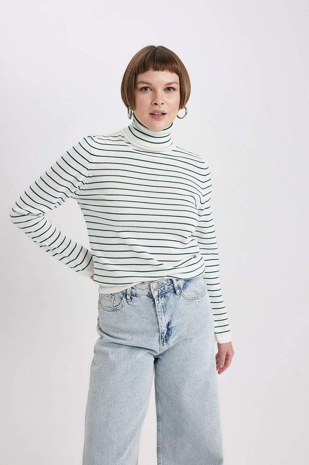 Regular Fit Balıkçı Yaka Çizgili Triko Kazak A2350AX23WN - 3