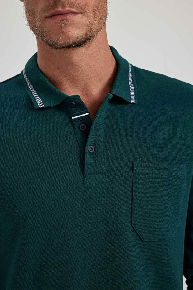 Regular Fit Polo Yaka Pike Basic Düz Sweatshirt B1869AX23AU - 8