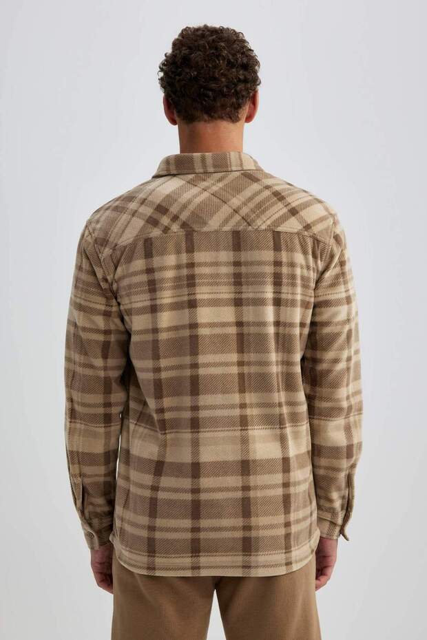 Regular Fit Kareli Cep Detaylı Polar Uzun Kollu Gömlek V2767AZ23WN - 6