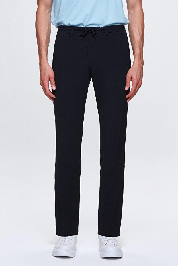 بنطلون Ds Damat Slim Fit باللون الأزرق الداكن ورباط مطاطي وسحاب من الليكرا مريح للركض