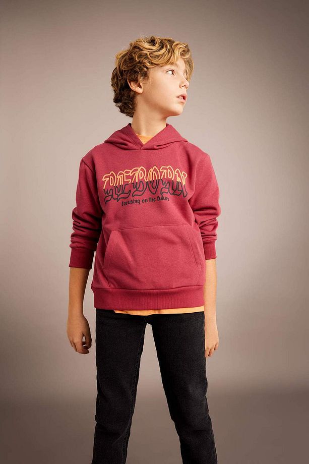Erkek Çocuk Baskılı Kapüşonlu Kalın Sweatshirt B6312A823CW - 3