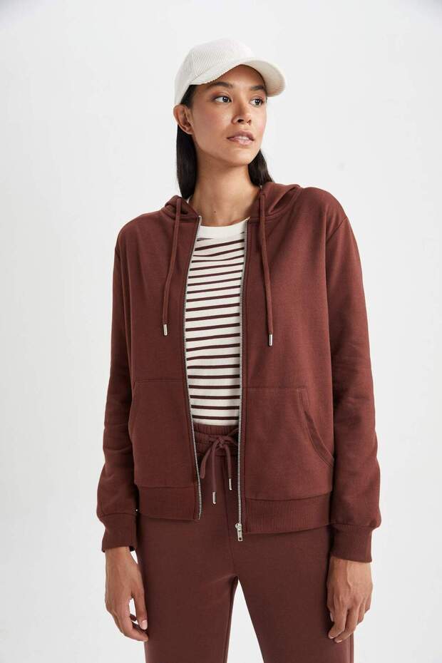 Regular Fit Kapüşonlu Fermuarlı Basic Sweatshirt V2711AZ23AU - 1