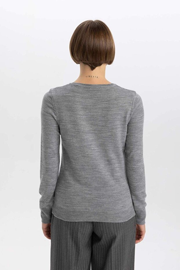 Regular Fit Bisiklet Yaka Yumuşak Dokulu Basic Düz Triko Kazak F7091AZ23WN - 6