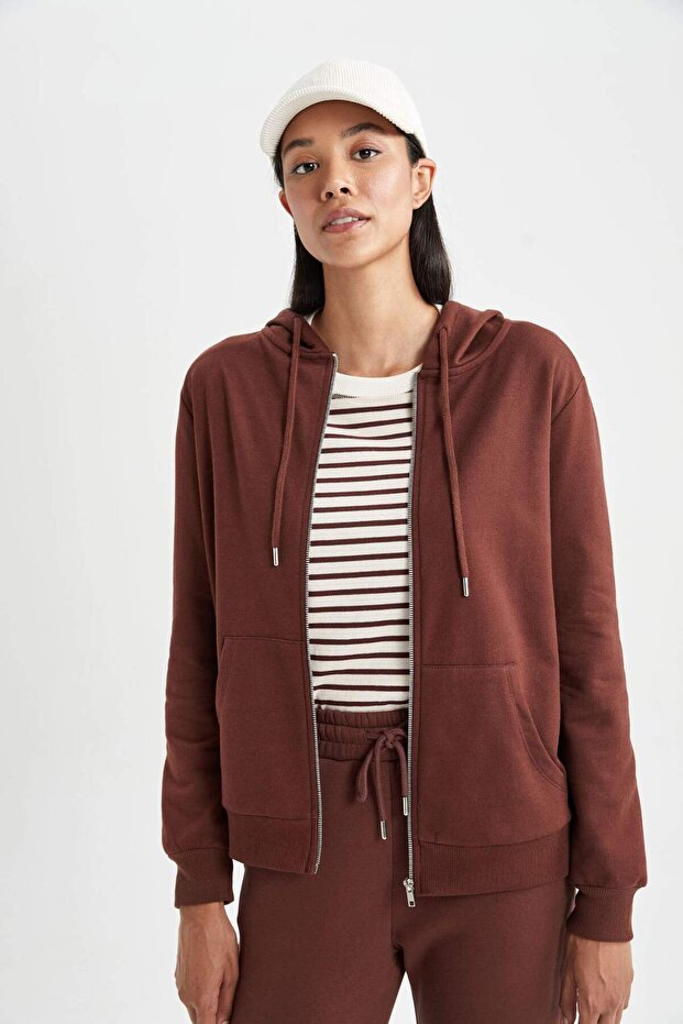Regular Fit Kapüşonlu Fermuarlı Basic Sweatshirt V2711AZ23AU - 4