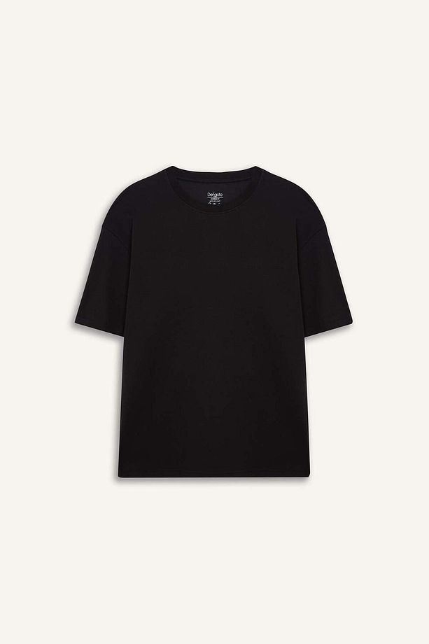 Oversize Geniş Kalıp Bisiklet Yaka Kısa Kollu Basic Düz Ağır Kumaş Tişört X3926AZ23AU - 7