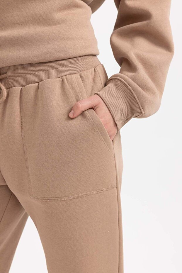 Regular Fit Jogger Kışlık Eşofman Altı Basic Düz Beli Lastikli Bağcıklı Cepli V2699AZ23WN - 6