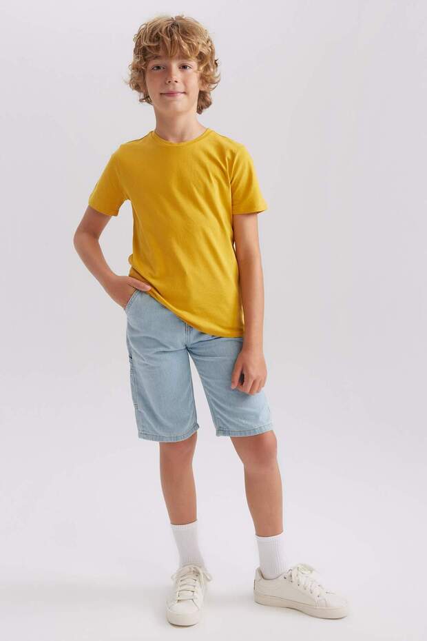 Erkek Çocuk Bisiklet Yaka Basic Düz Kısa Kollu Tişört B0667A8NS - 2