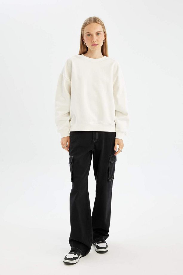 Coool Oversize Geniş Kalıp Bisiklet Yaka Kalın Basic Düz Sweatshirt A4177AX23WN - 2