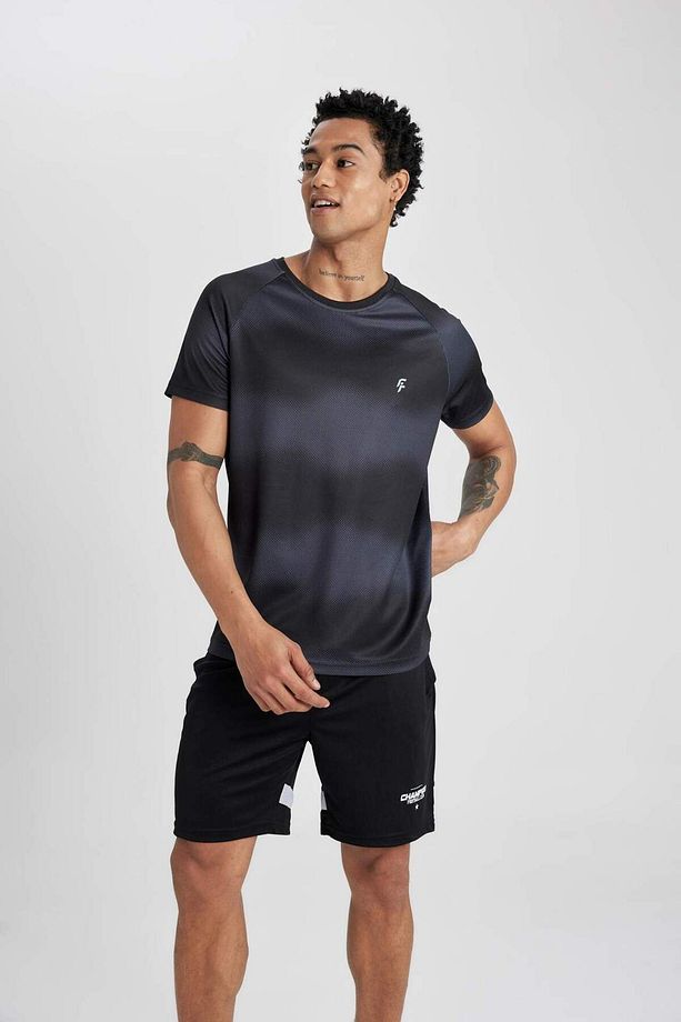 DeFactoFit Slim Fit Dar Kesim Bisiklet Yaka Desenli Kısa Kollu Sporcu Tişört Z5579AZ23SP - 7