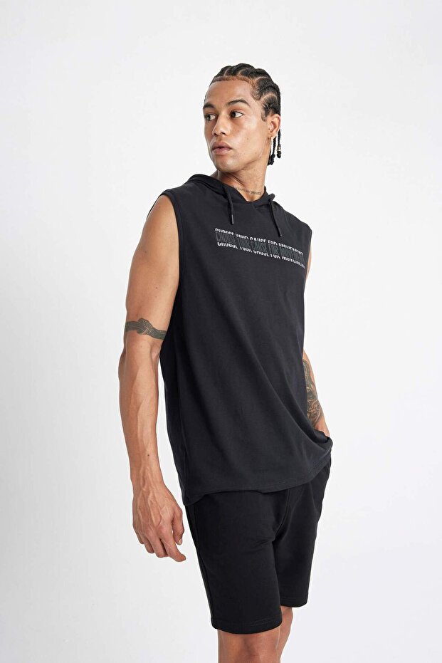 DeFactoFit Slim Fit Baskılı Kapüşonlu Atlet A1819AX23SM - 4