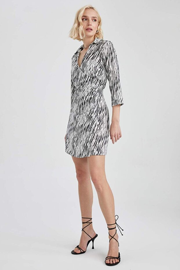 Gömlek Yaka Desenli Aerobin Mini Uzun Kollu Elbise A4759AX23SP - 7