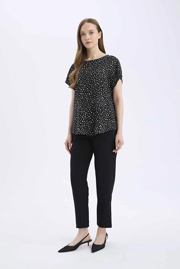 Jogger Fit Cepli Düz Paça Yüksek Bel Keten Görünümlü Pantolon R0433AZ23SP - 1