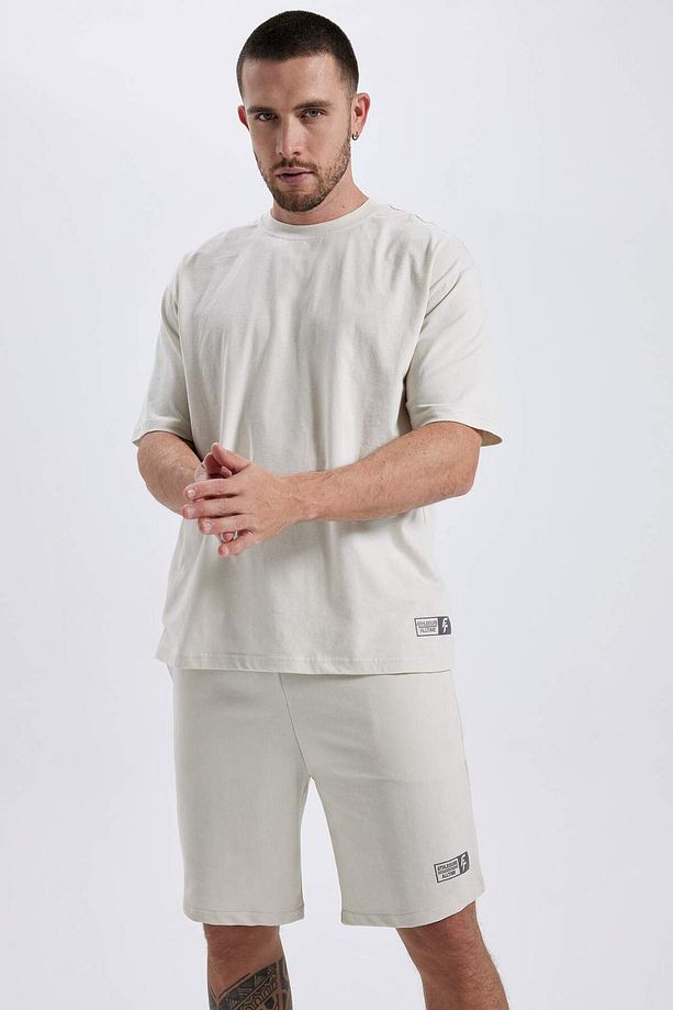 DeFactoFit Oversize Geniş Kalıp Bisiklet Yaka Baskılı Kısa Kollu %100 Pamuk Tişört A1624AX23SM - 3