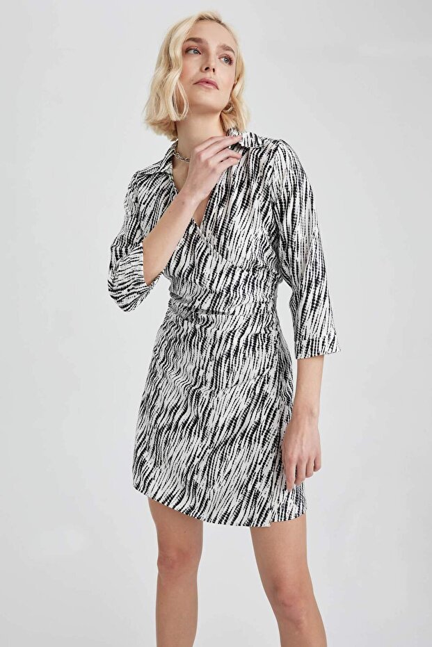 Gömlek Yaka Desenli Aerobin Mini Uzun Kollu Elbise A4759AX23SP - 8