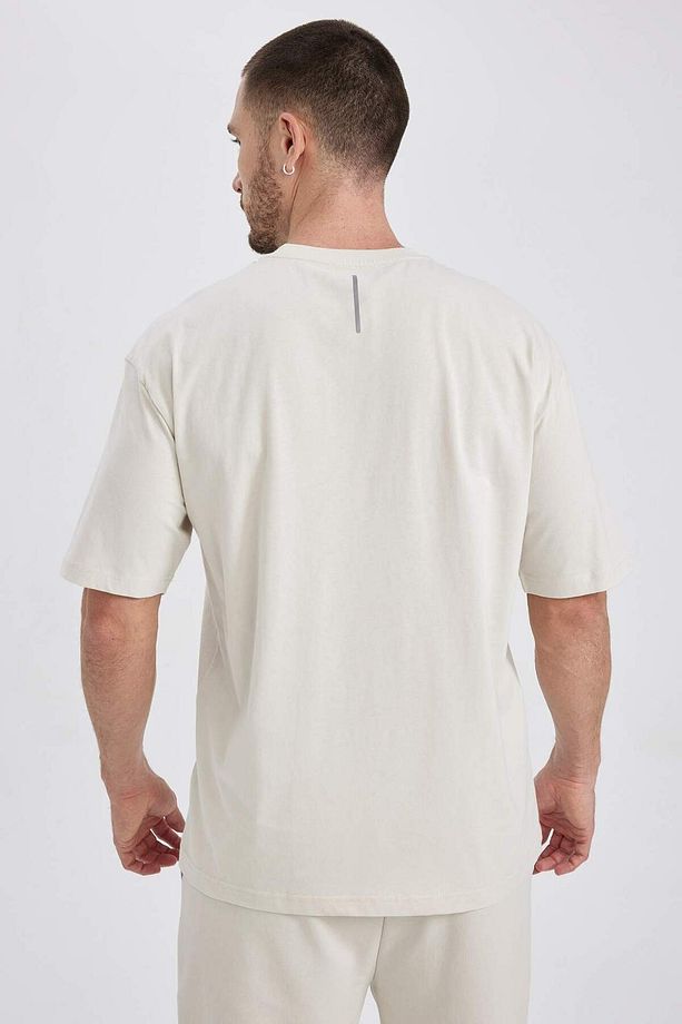 DeFactoFit Oversize Geniş Kalıp Bisiklet Yaka Baskılı Kısa Kollu %100 Pamuk Tişört A1624AX23SM - 6