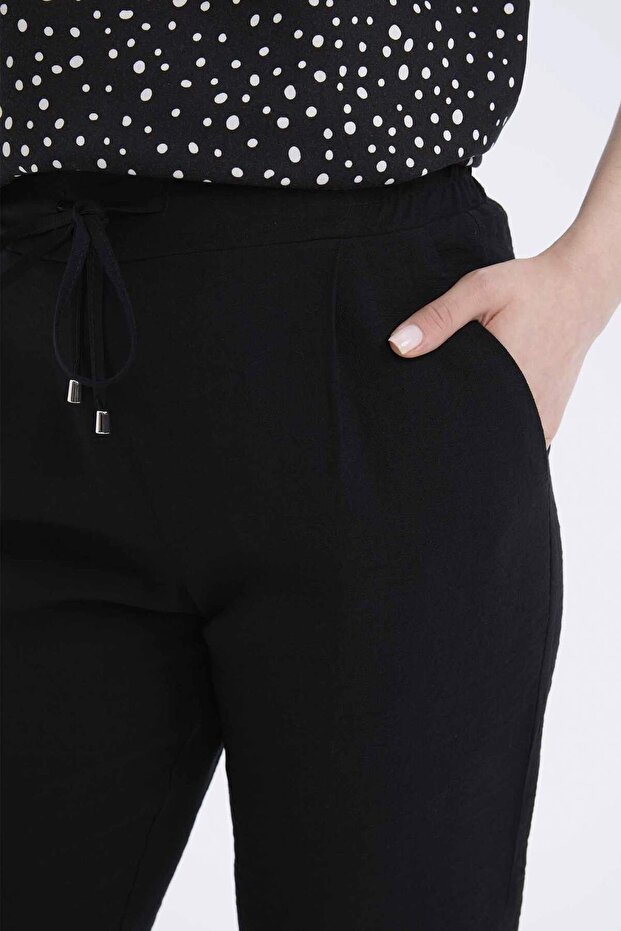 Jogger Fit Cepli Düz Paça Yüksek Bel Keten Görünümlü Pantolon R0433AZ23SP - 5