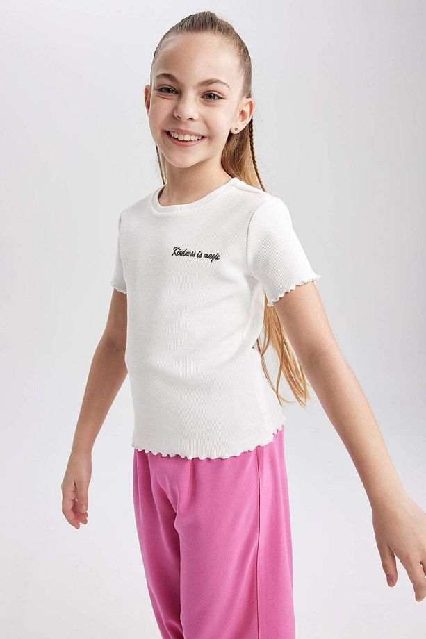 Kız Çocuk Slim Fit Ribana Kısa Kollu Tişört A3916A823SM - 7
