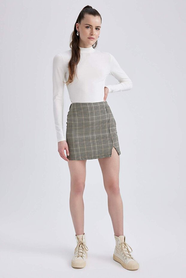 Patterned Slit Woven Mini Skirt A2290Ax22Au
