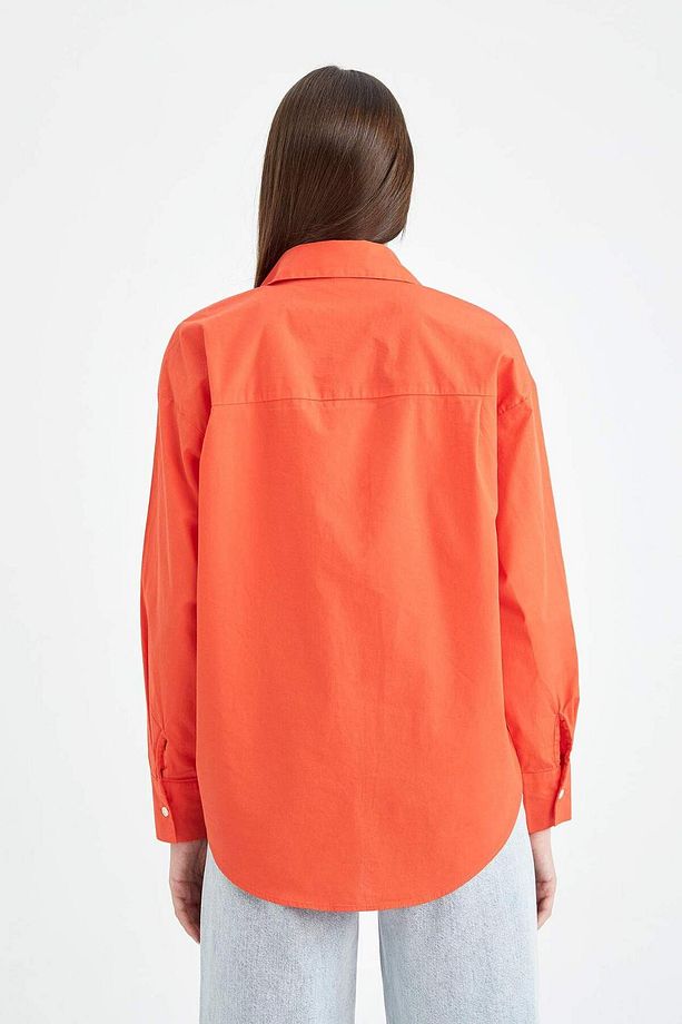 Oversize Geniş Kalıp Poplin Basic Düz Uzun Kollu %100 Pamuk Gömlek V3984AZ23SP - 8