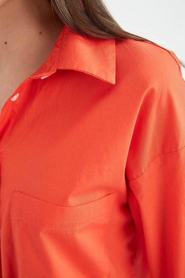 Oversize Geniş Kalıp Poplin Basic Düz Uzun Kollu %100 Pamuk Gömlek V3984AZ23SP - 7