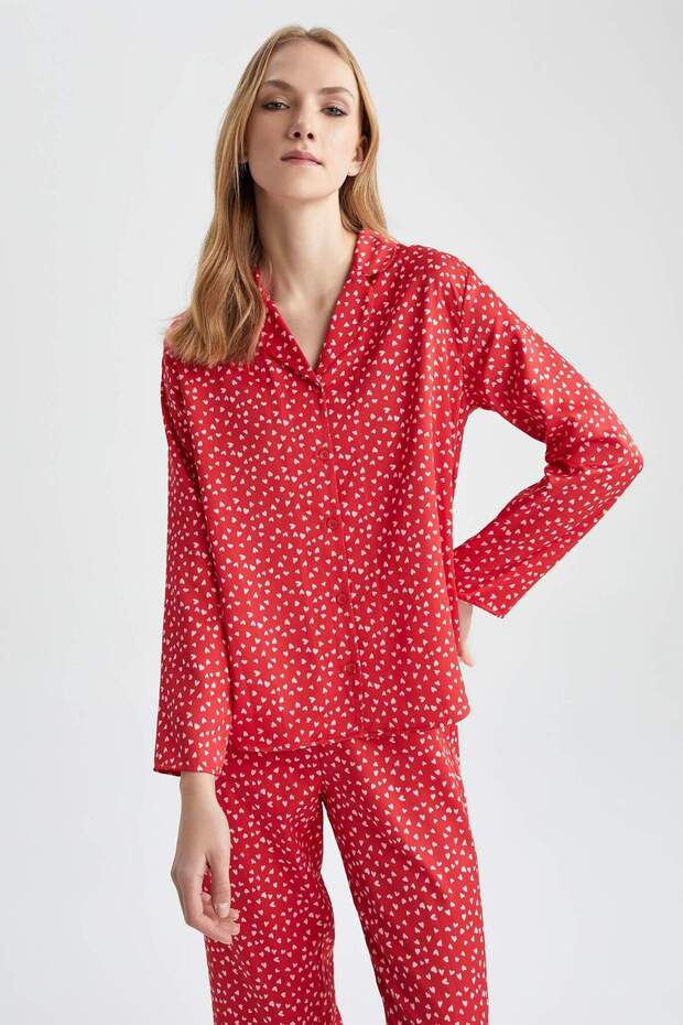 Fall in Love Regular Fit Pijama Yaka Kalp Desenli Pijama Üstü Z5321AZ23SP - 6
