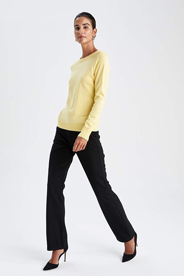 Regular Fit Bisiklet Yaka Basic Düz Ekstra Yumuşak Kaşmir Dokulu Triko Kazak F7091AZ22WN - 2