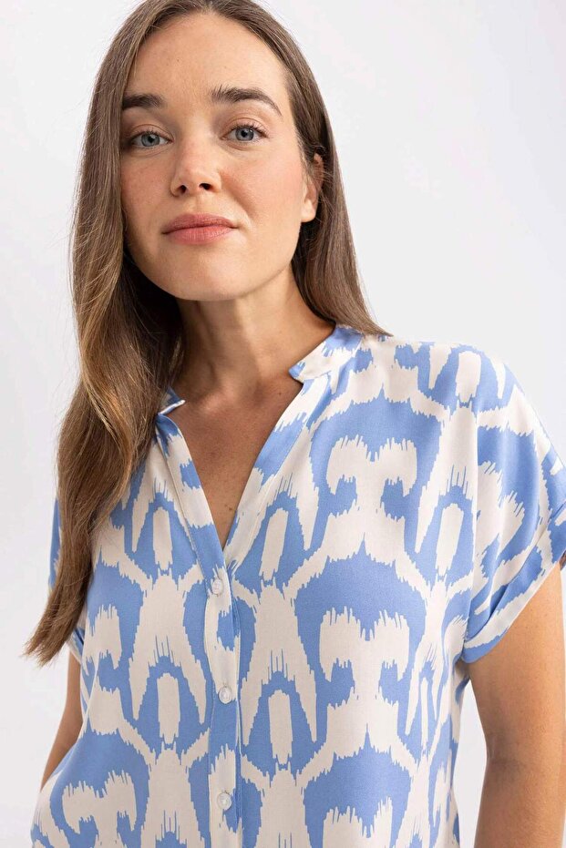 Regular Fit Çiçek Desenli Kısa Kollu Gömlek I6173AZ22SM - 4